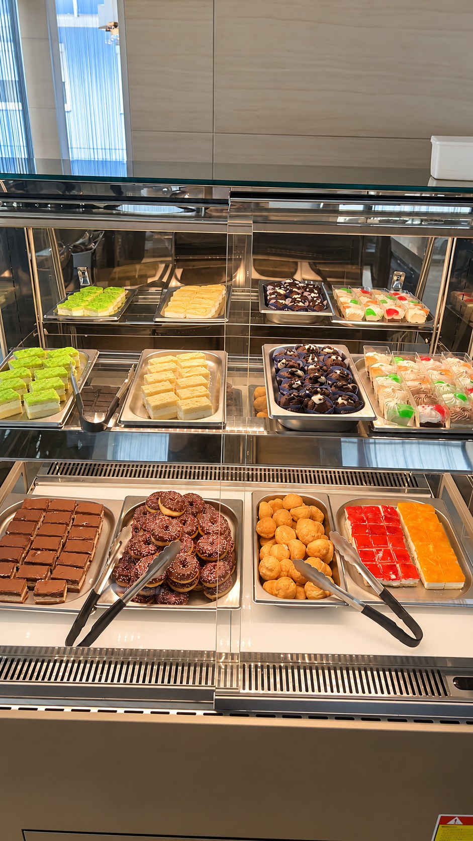 Dessert display with cakes, small pastries and sweet dishes