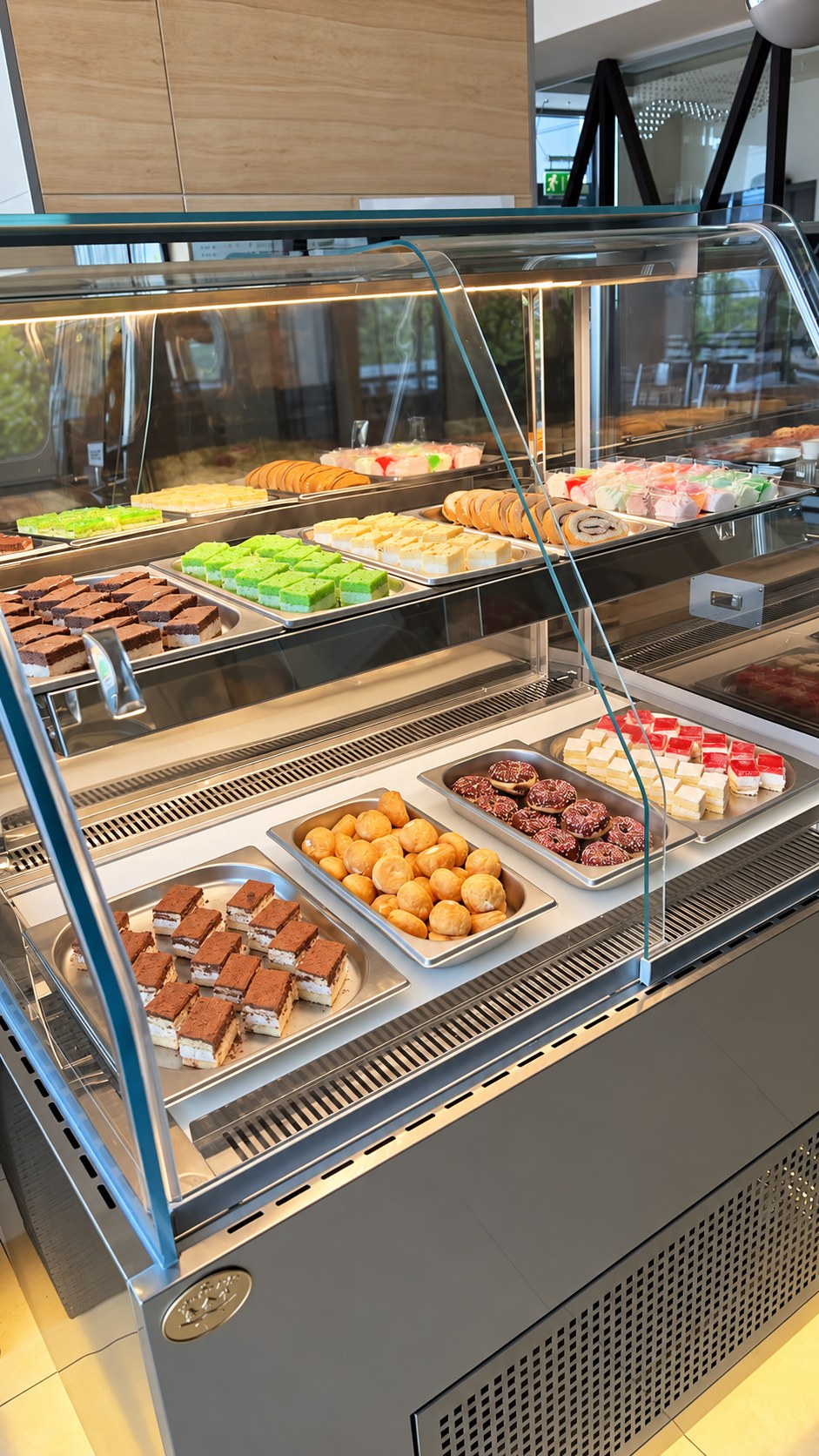 Dessert display with assorted cakes, pastries and small sweet dishes