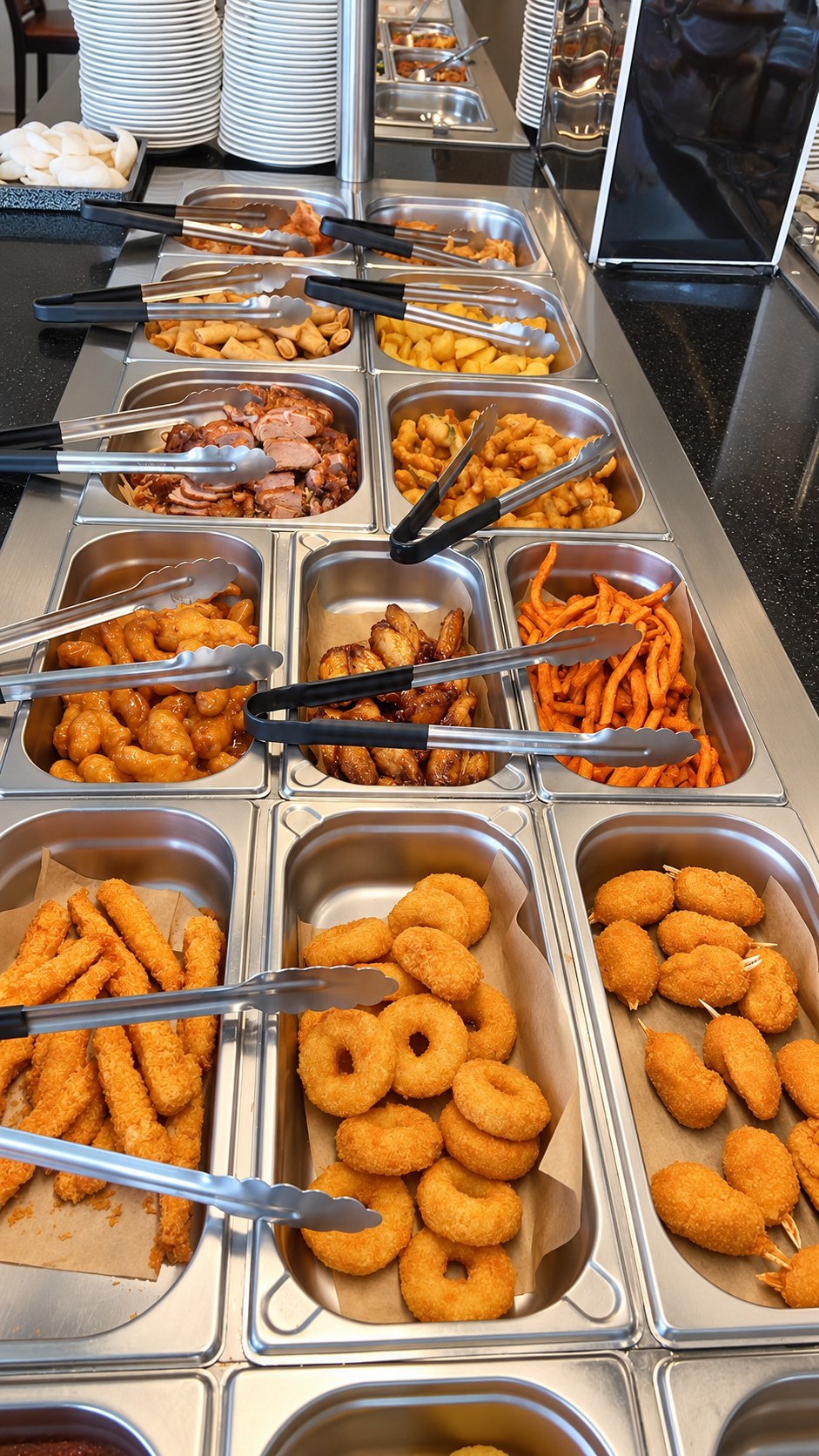 Buffet selection of crispy and fried dishes